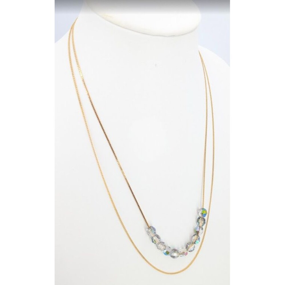 Vintage Necklace Double Strand Gold Tone Iridescent Faceted Plastic Beads 22in - Picture 16 of 16